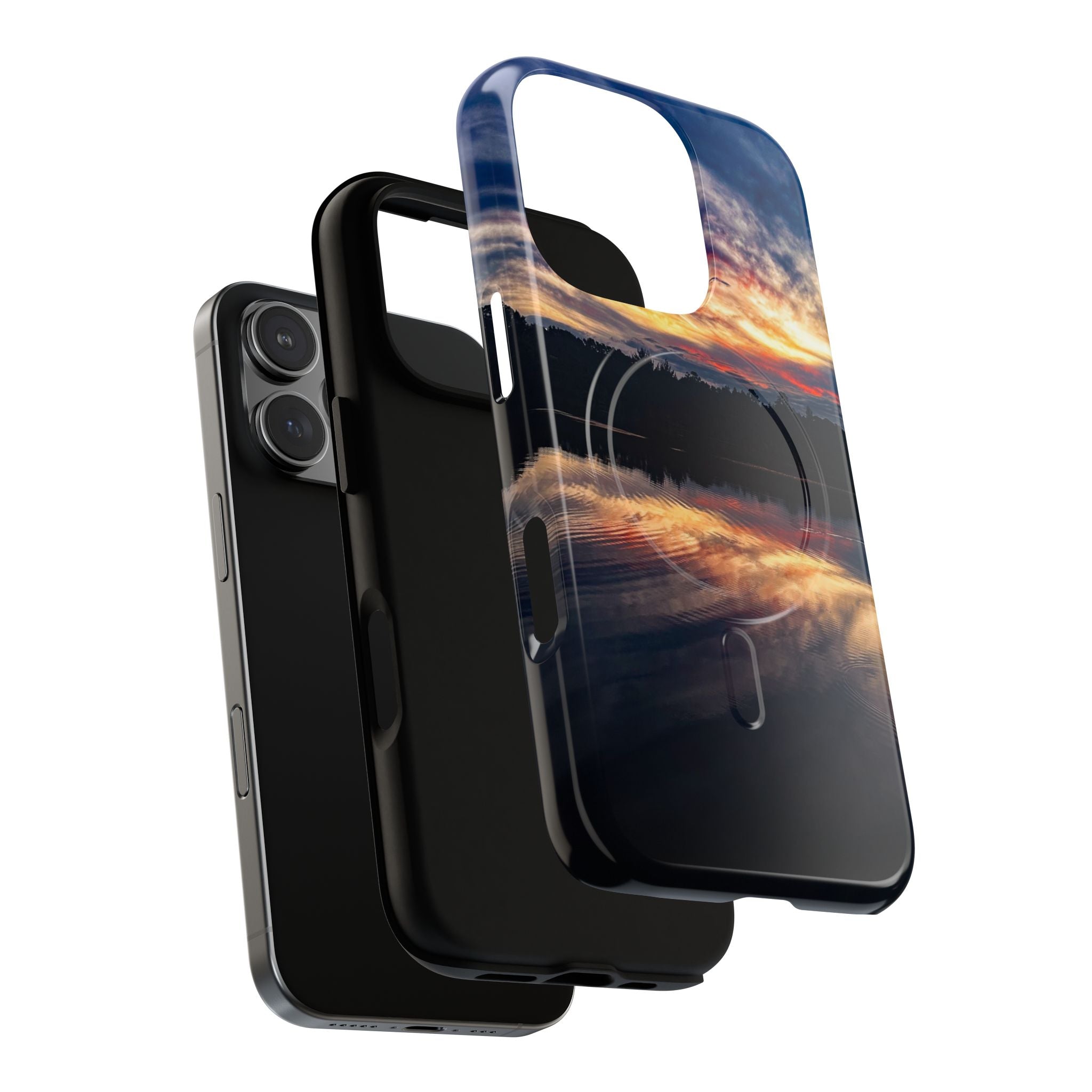 Sunset Lake Tough Magnetic Phone Case — Durable Magnetic Mount iPhone Case with Scenic Reflection Design