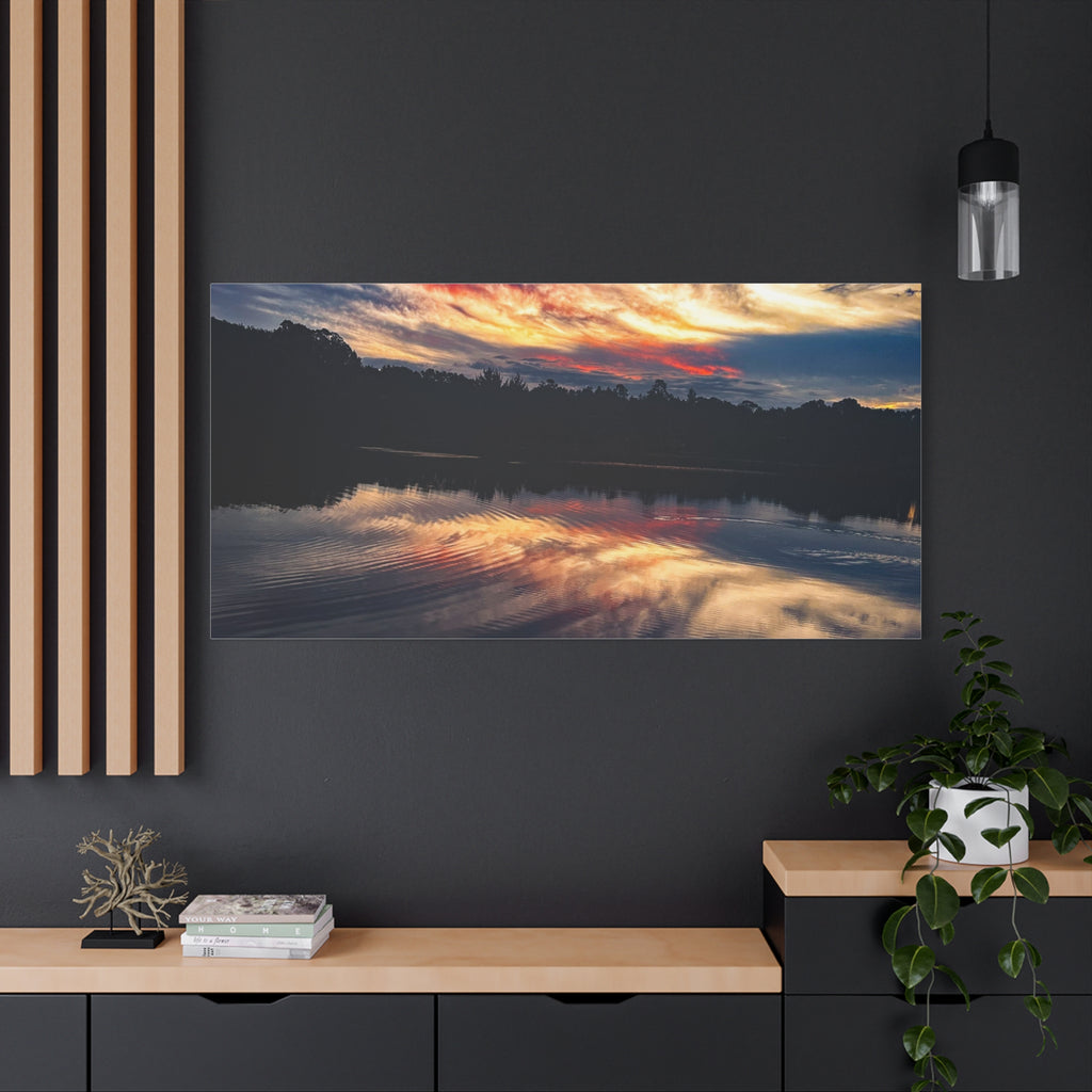 Sunset Lake Reflection Matte Canvas Wall Art — Stretched 1.25"