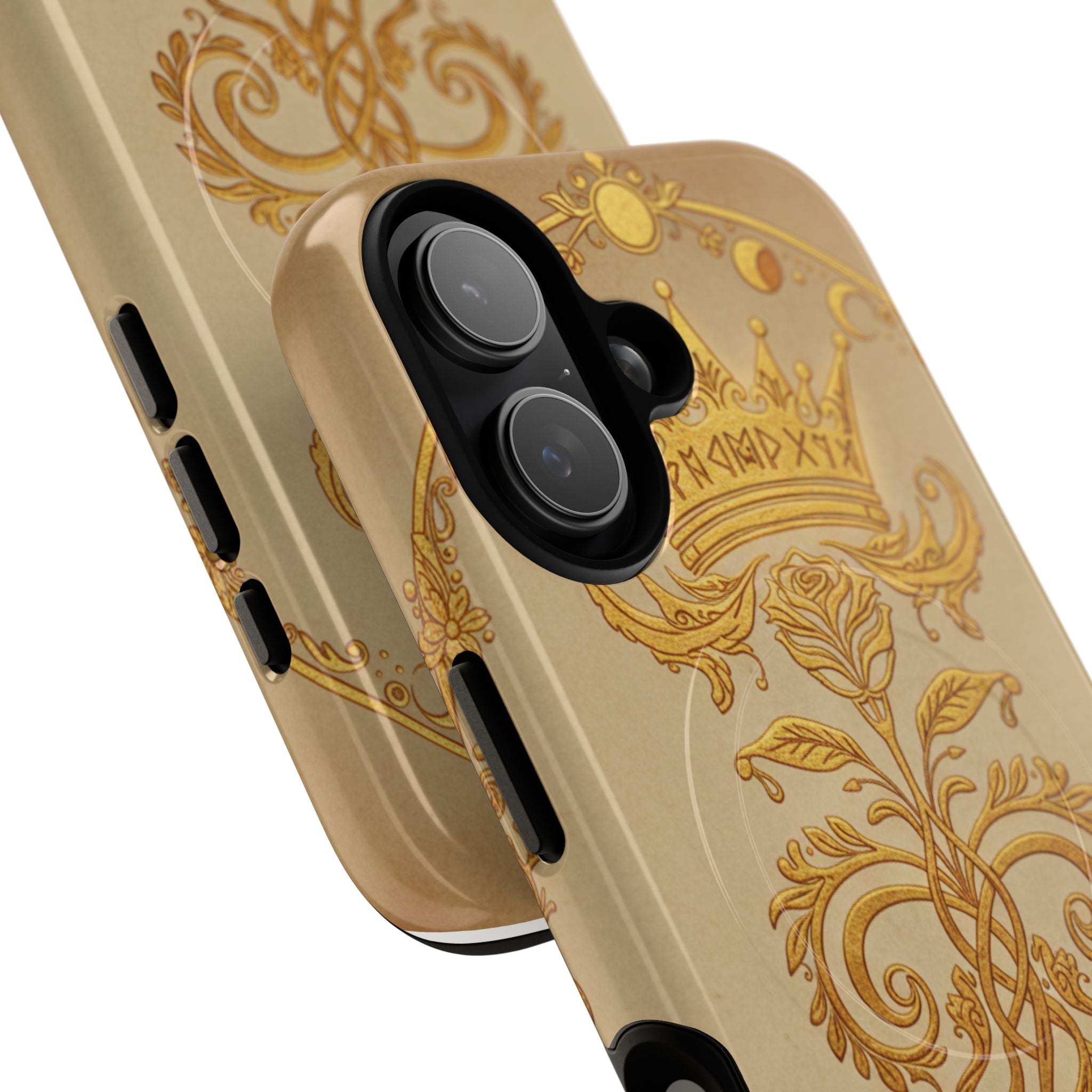 Gold Floral Crest Tough Phone Case — Protective Magnetic iPhone Cover
