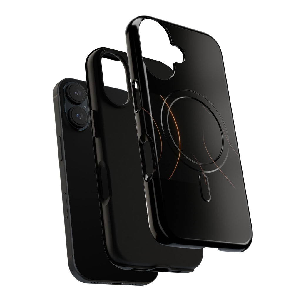 Magnetic Tough Phone Case — Black Minimalist Rings, Shockproof Magnetic Grip