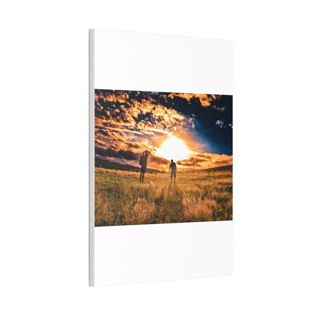 Sunset Field Canvas Wall Art — Silhouetted Figures at Golden Hour