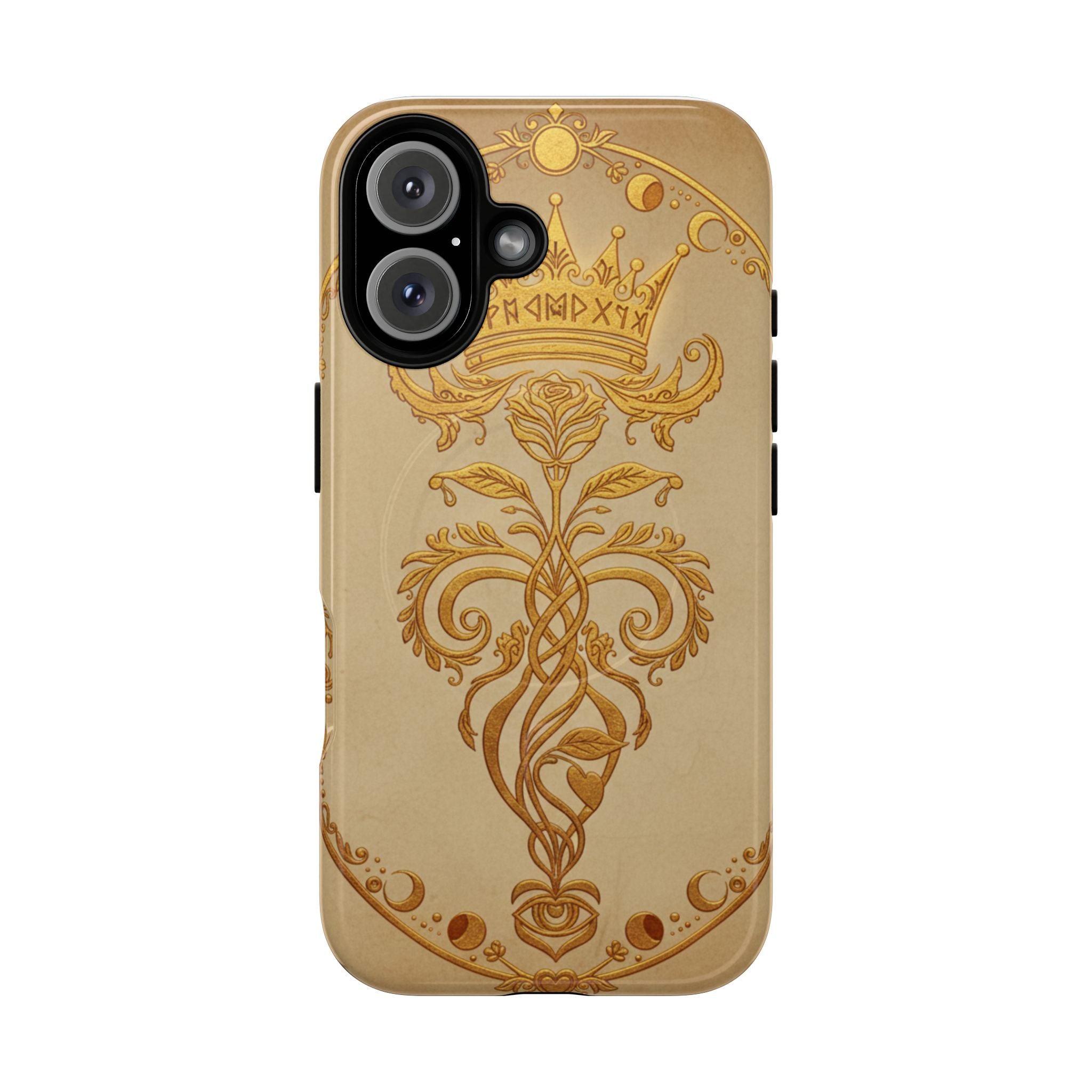 Gold Floral Crest Tough Phone Case — Protective Magnetic iPhone Cover