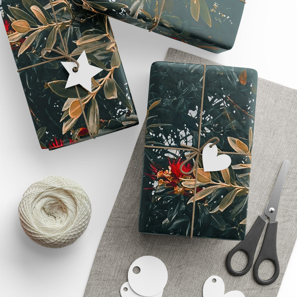 Wrapping Paper — Dark Floral Pōhutukawa Pattern Gift Wrap