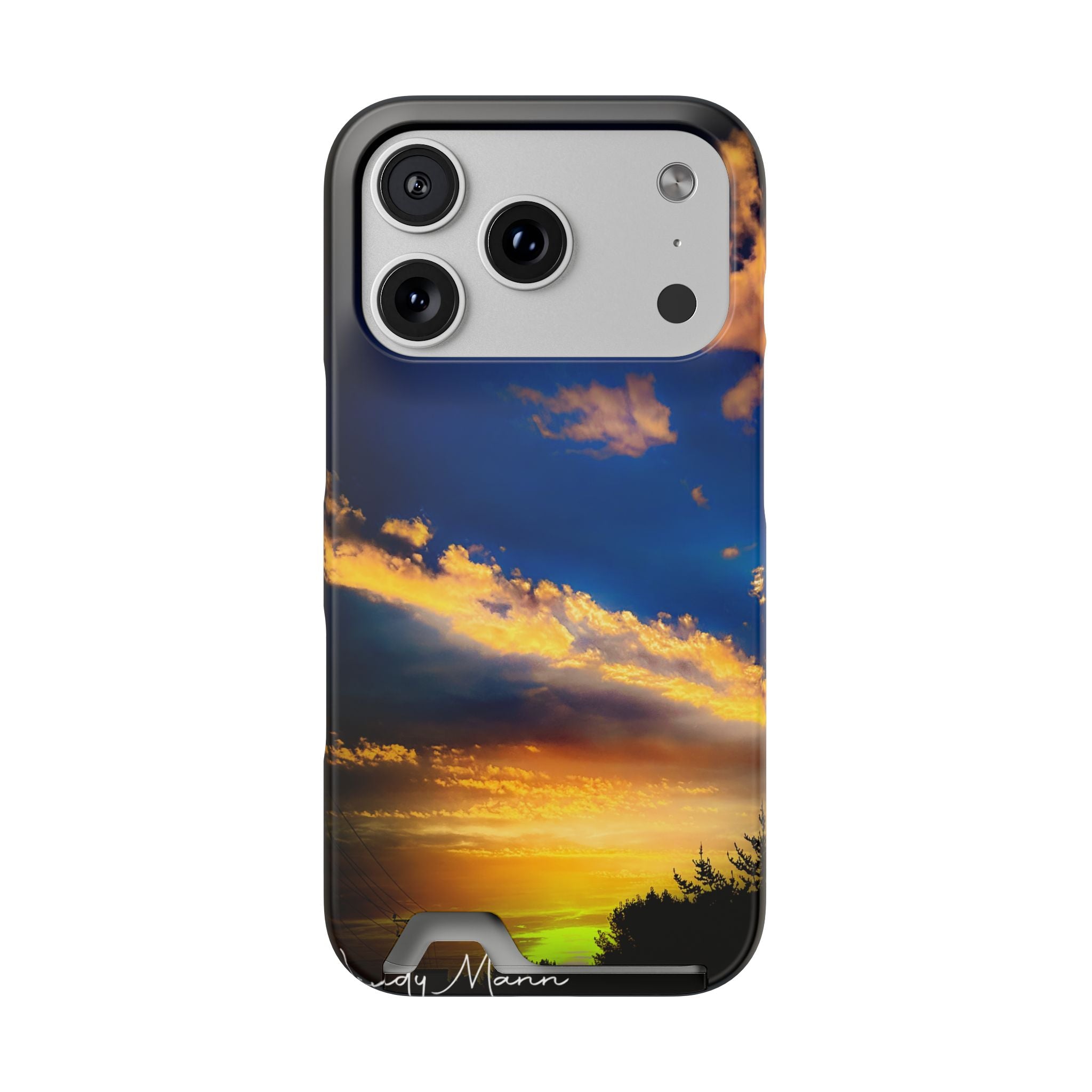 Sunset Sky Phone Case with Card Holder — Scenic Evening Landscape Wallet Case