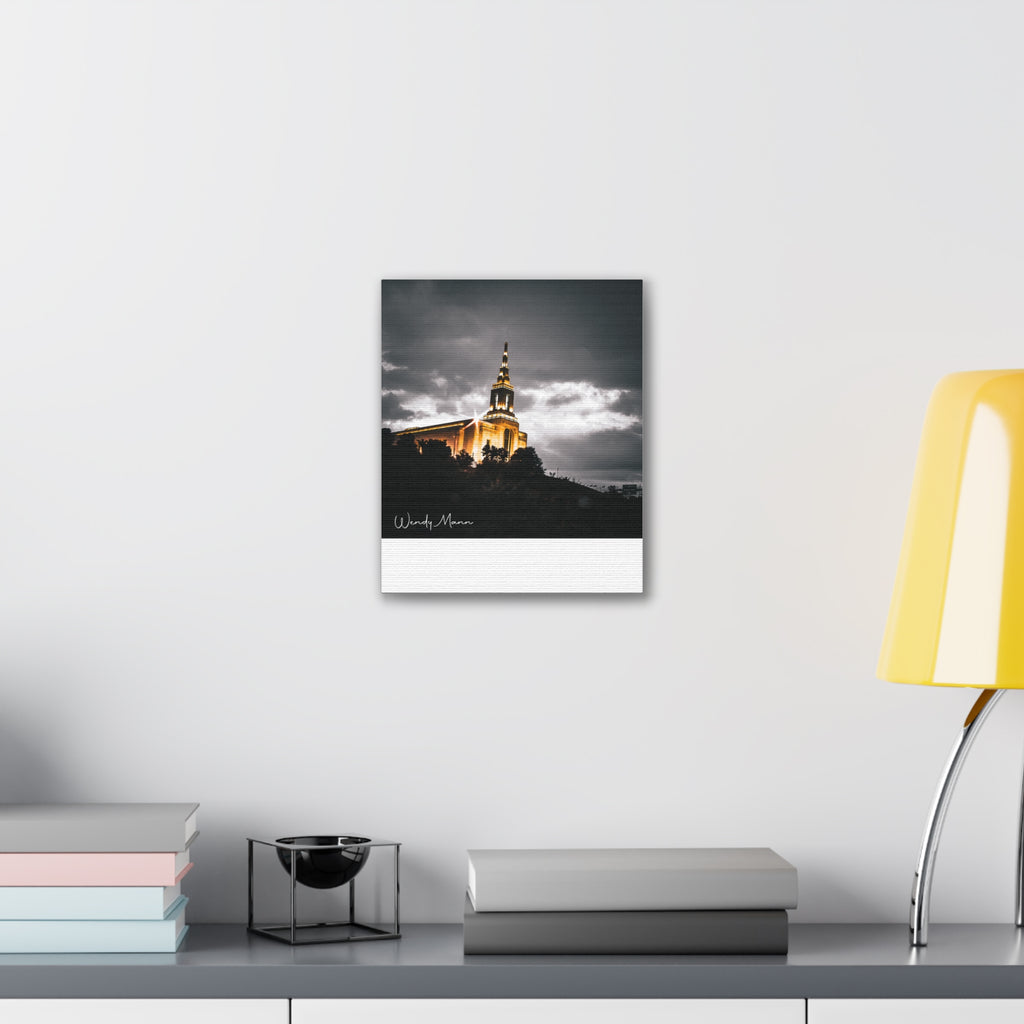 Illuminated Temple Nightscape Canvas