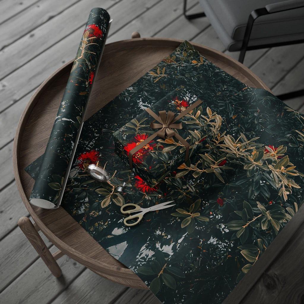 Wrapping Paper — Dark Floral Pōhutukawa Pattern Gift Wrap