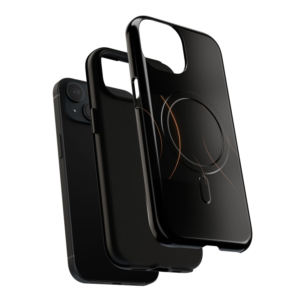 Magnetic Tough Phone Case — Black Minimalist Rings, Shockproof Magnetic Grip