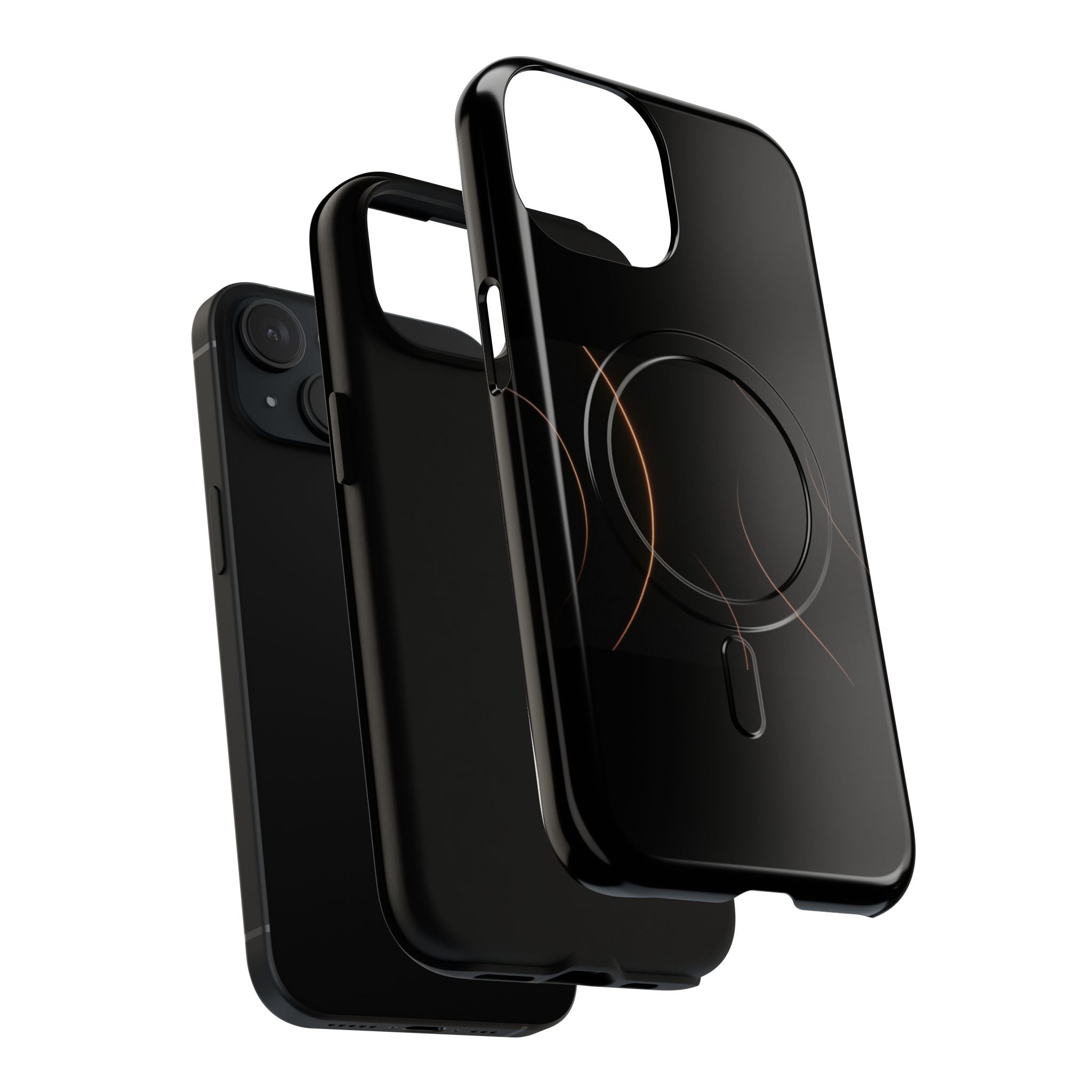Magnetic Tough Phone Case — Black Minimalist Rings, Shockproof Magnetic Grip