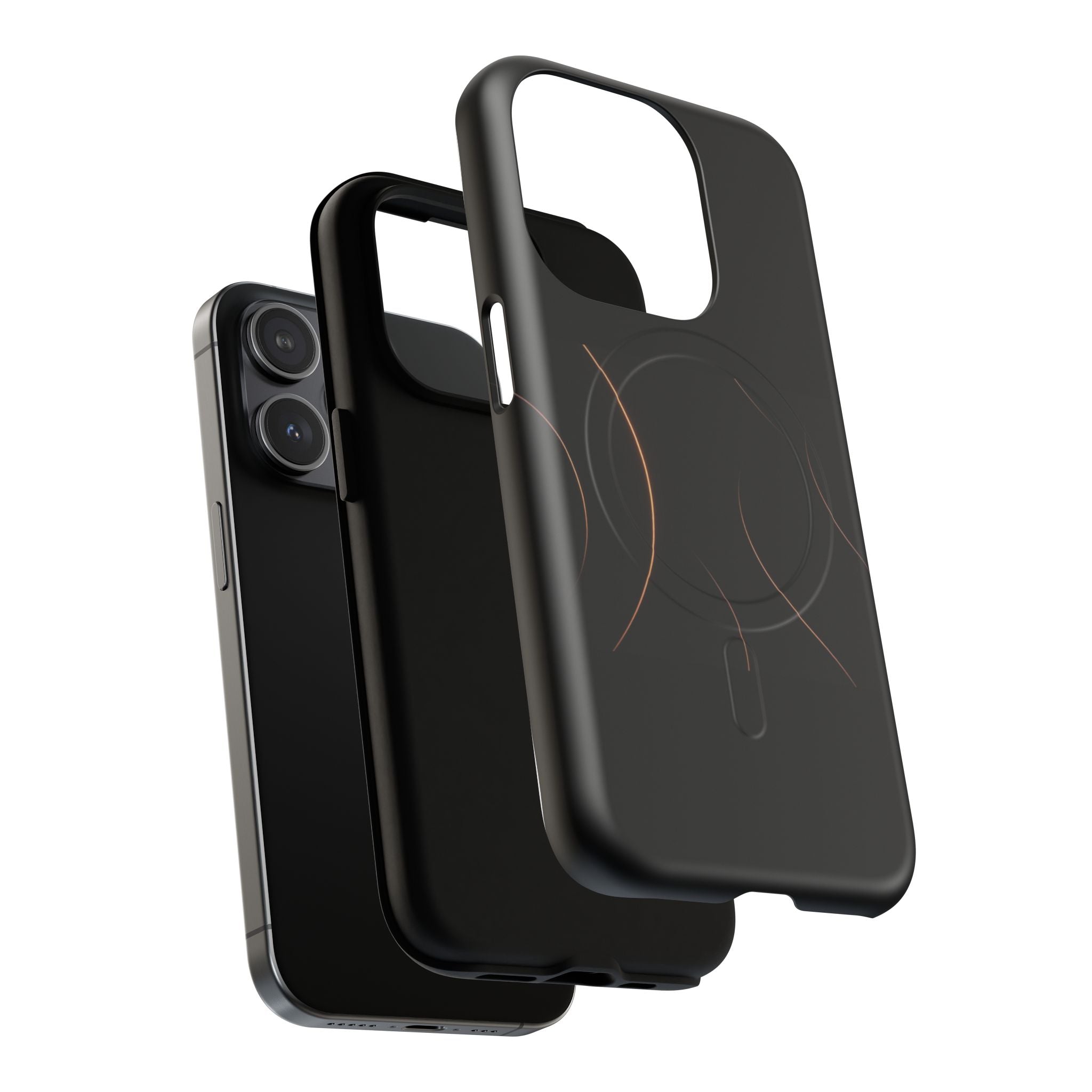 Magnetic Tough Phone Case — Black Minimalist Rings, Shockproof Magnetic Grip