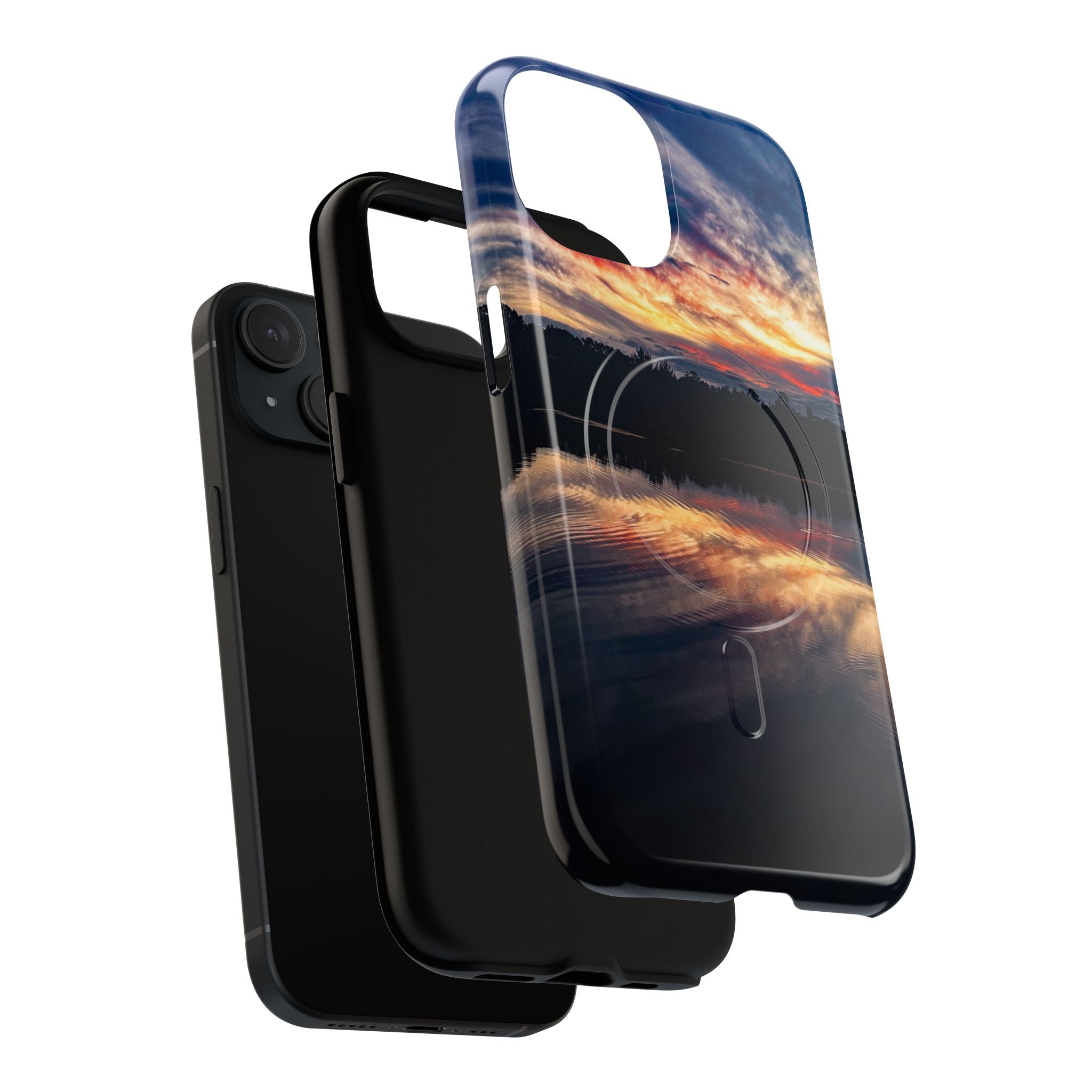 Sunset Lake Tough Magnetic Phone Case — Durable Magnetic Mount iPhone Case with Scenic Reflection Design