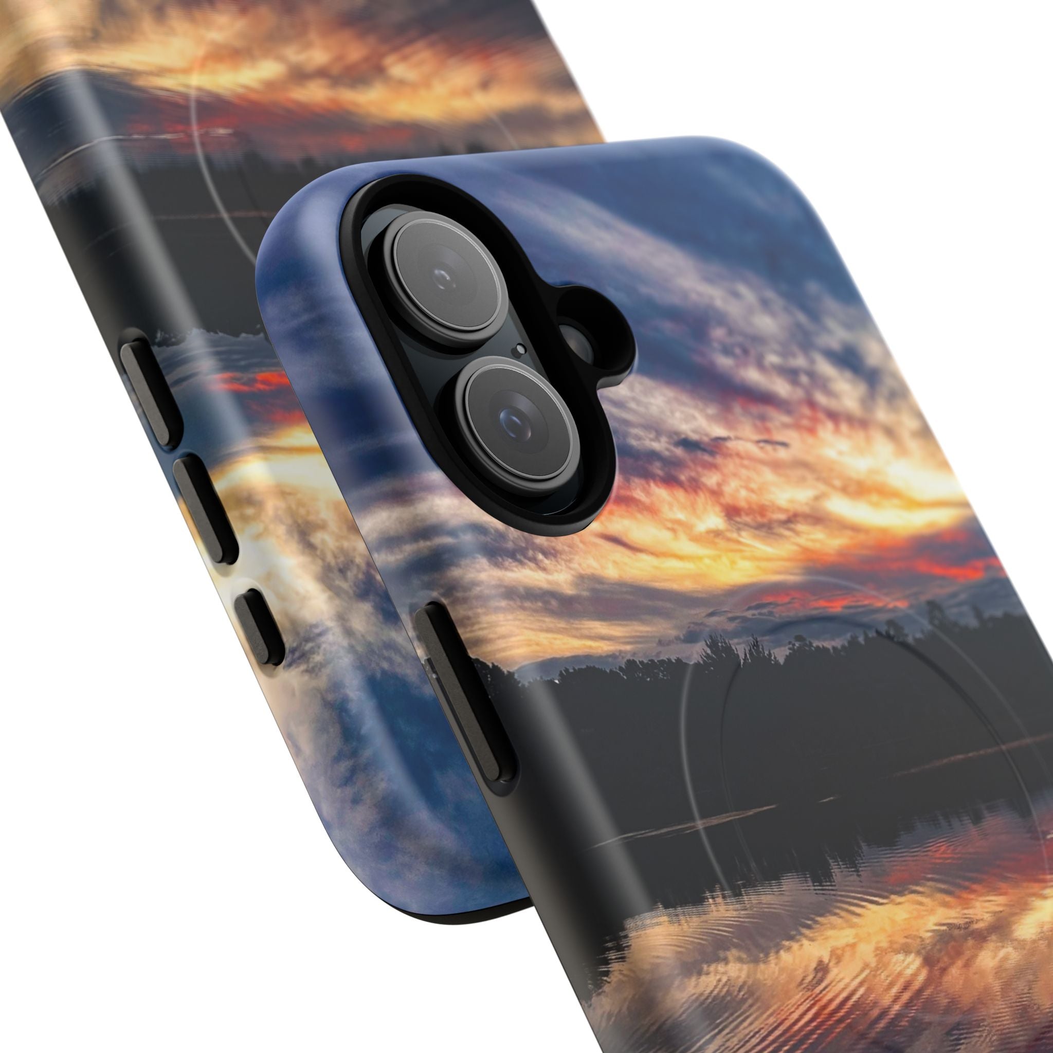 Sunset Lake Tough Magnetic Phone Case — Durable Magnetic Mount iPhone Case with Scenic Reflection Design