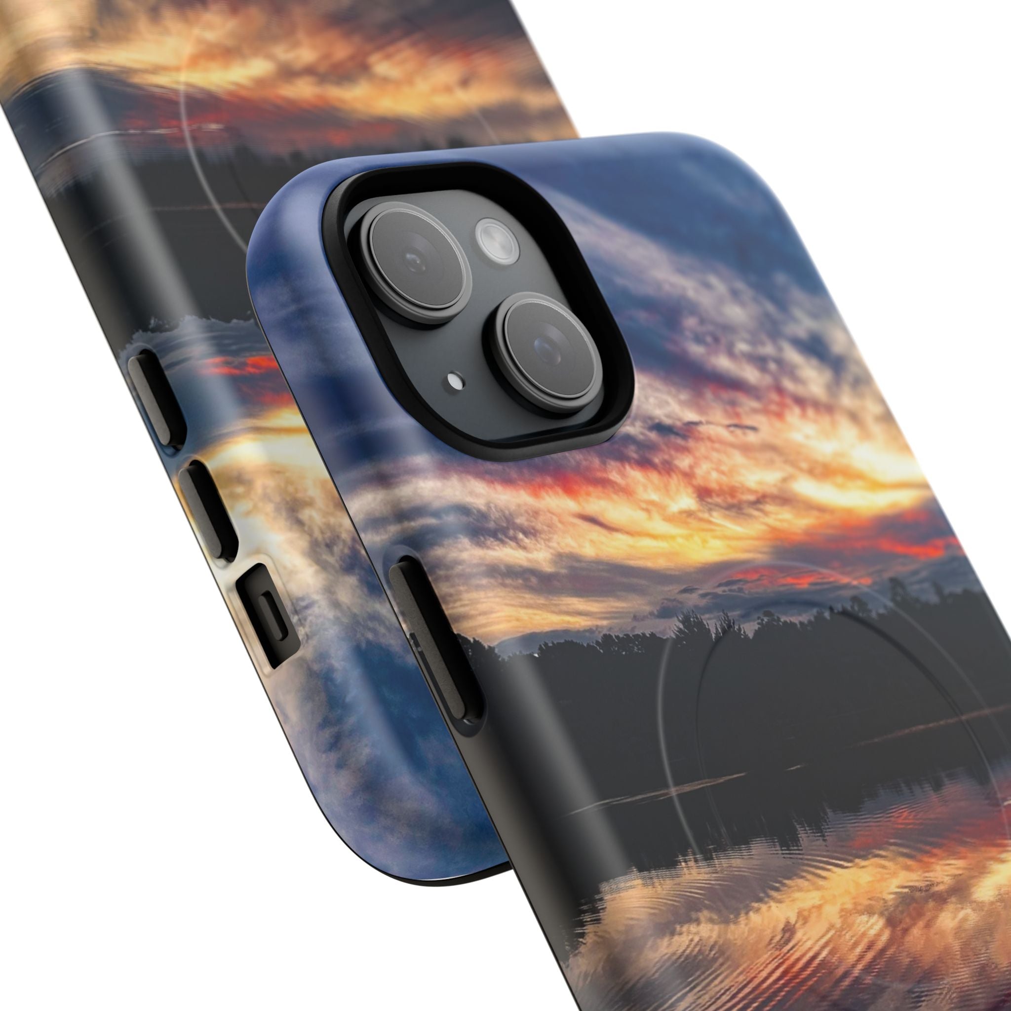 Sunset Lake Tough Magnetic Phone Case — Durable Magnetic Mount iPhone Case with Scenic Reflection Design