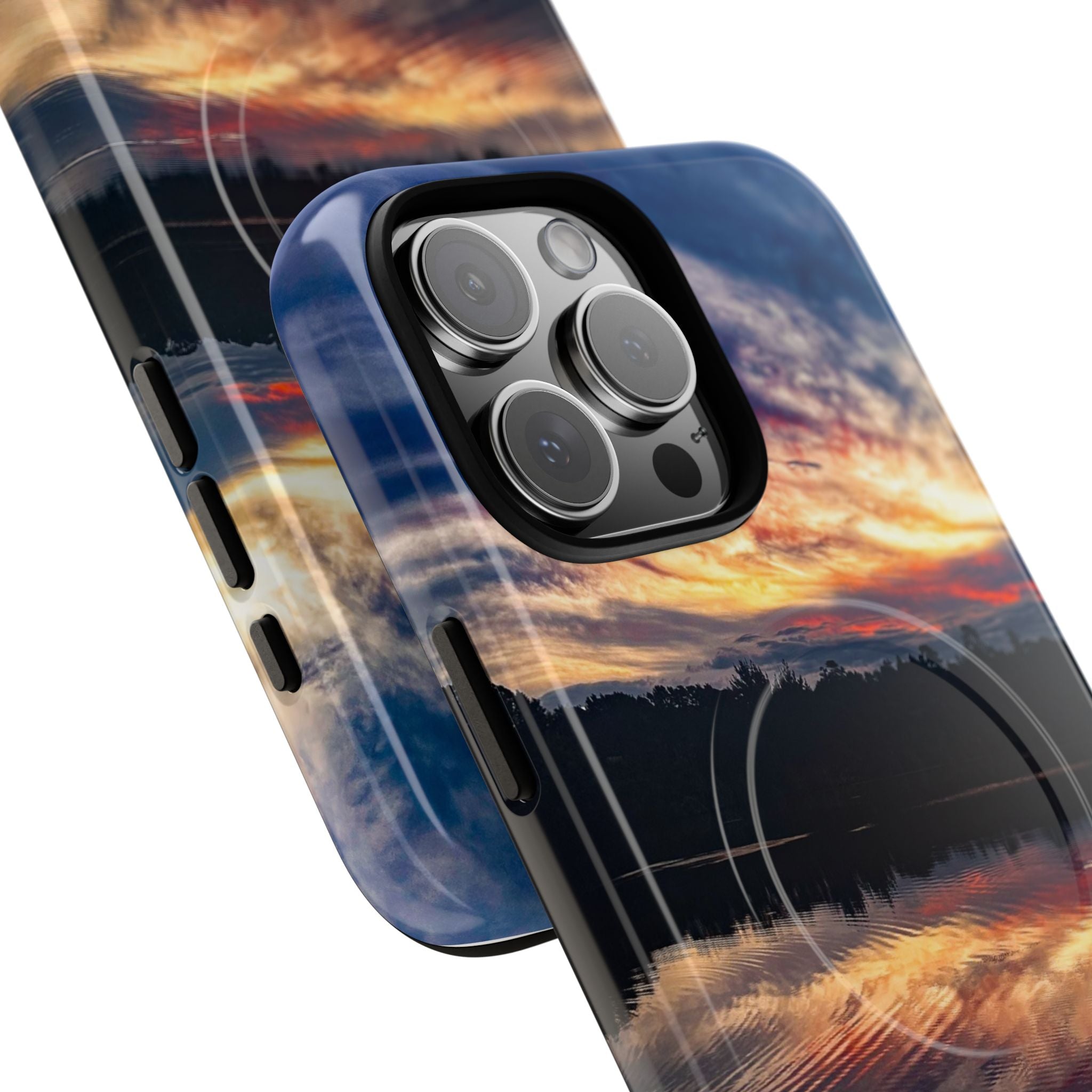 Sunset Lake Tough Magnetic Phone Case — Durable Magnetic Mount iPhone Case with Scenic Reflection Design