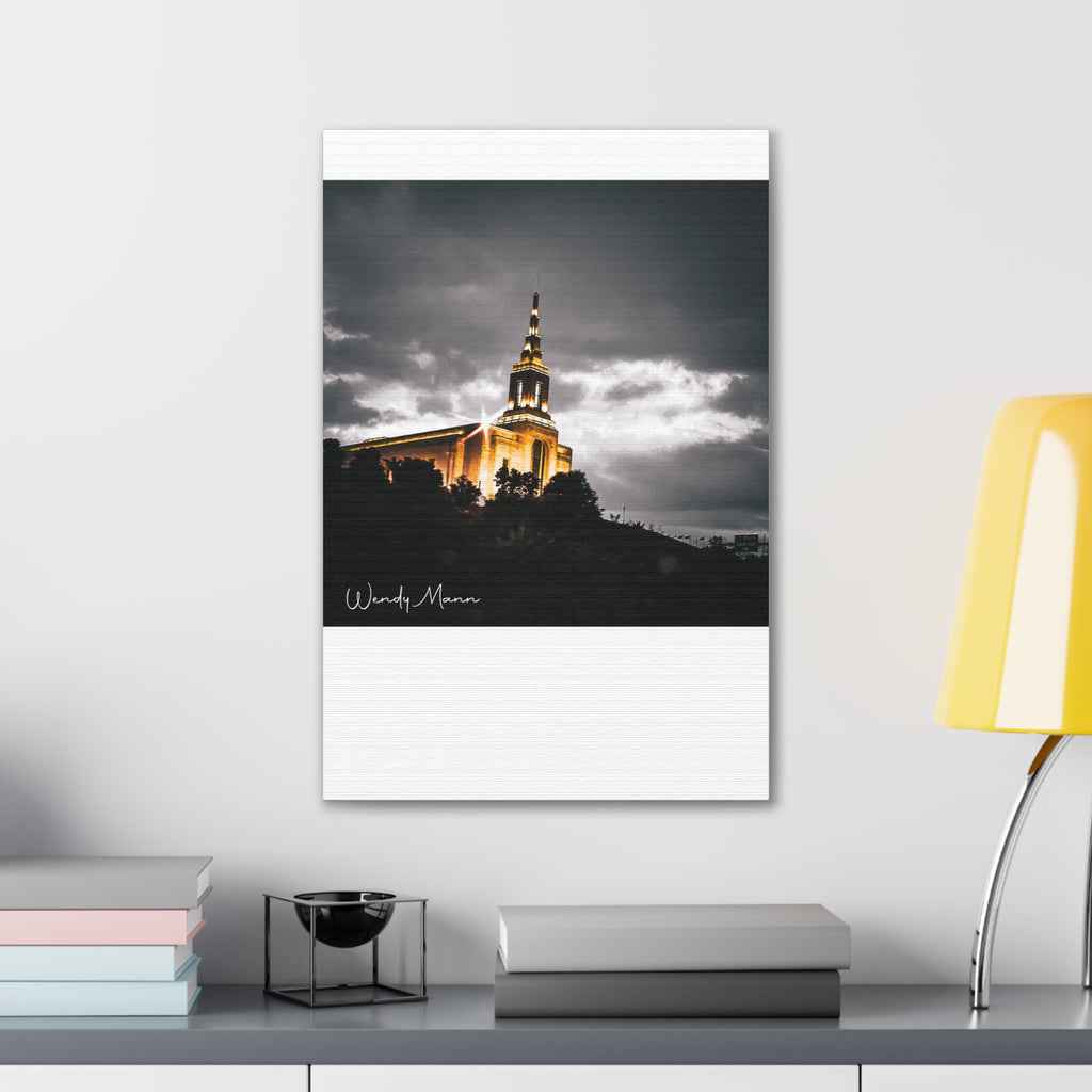 Illuminated Temple Nightscape Canvas
