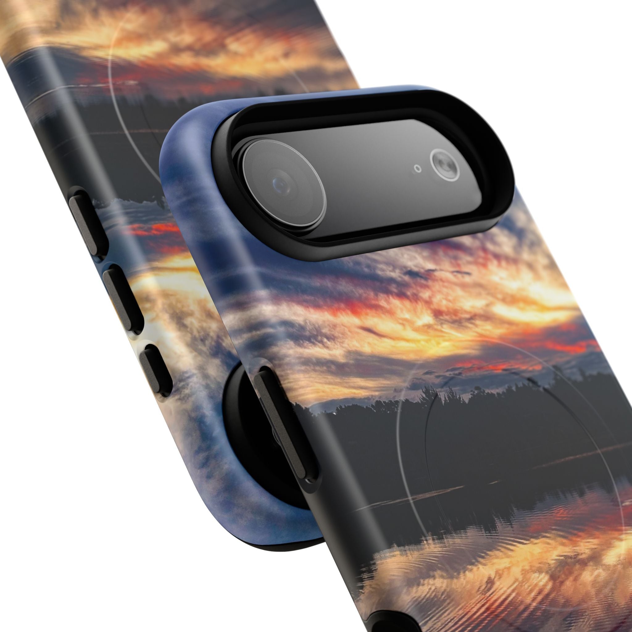 Sunset Lake Tough Magnetic Phone Case — Durable Magnetic Mount iPhone Case with Scenic Reflection Design