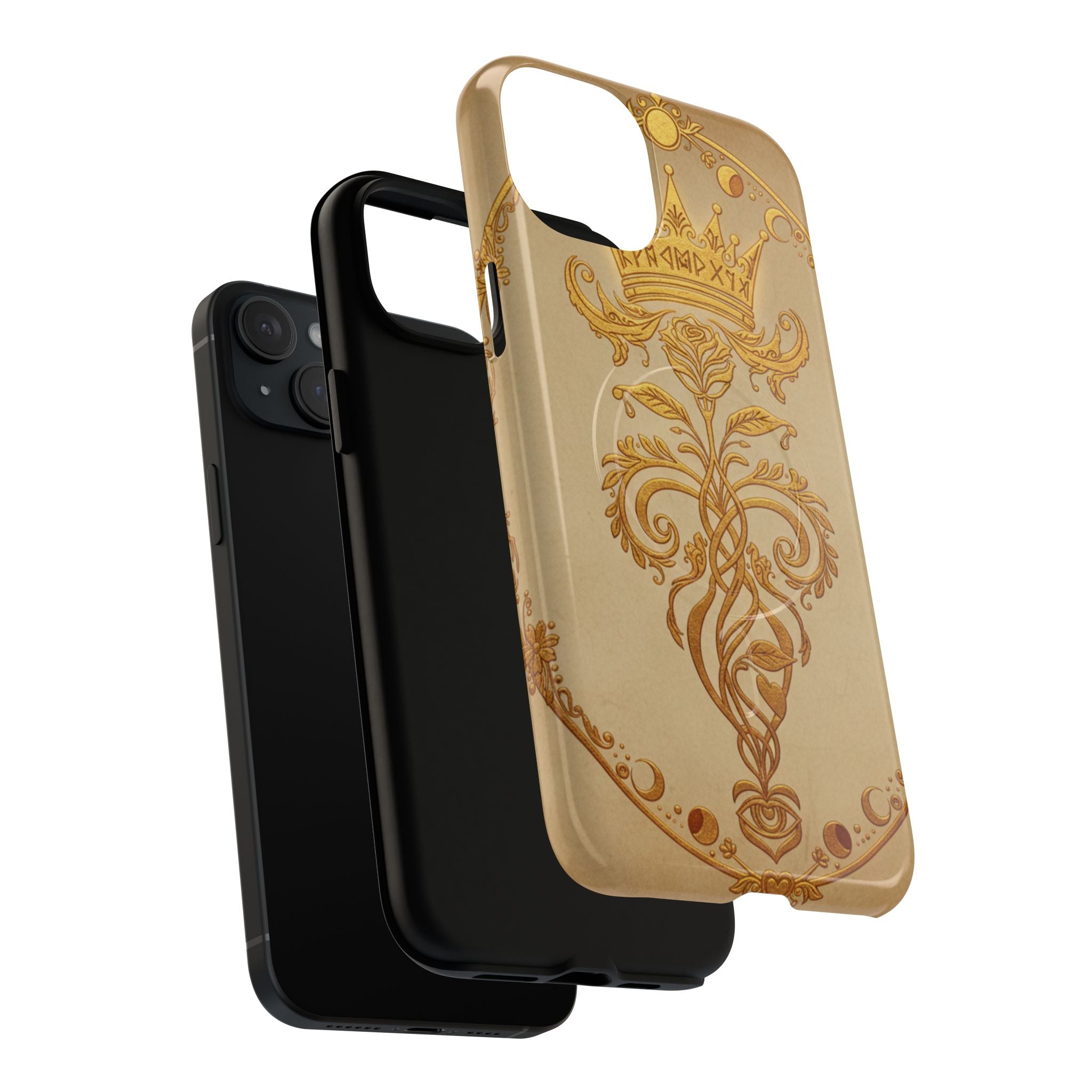 Gold Floral Crest Tough Phone Case — Protective Magnetic iPhone Cover