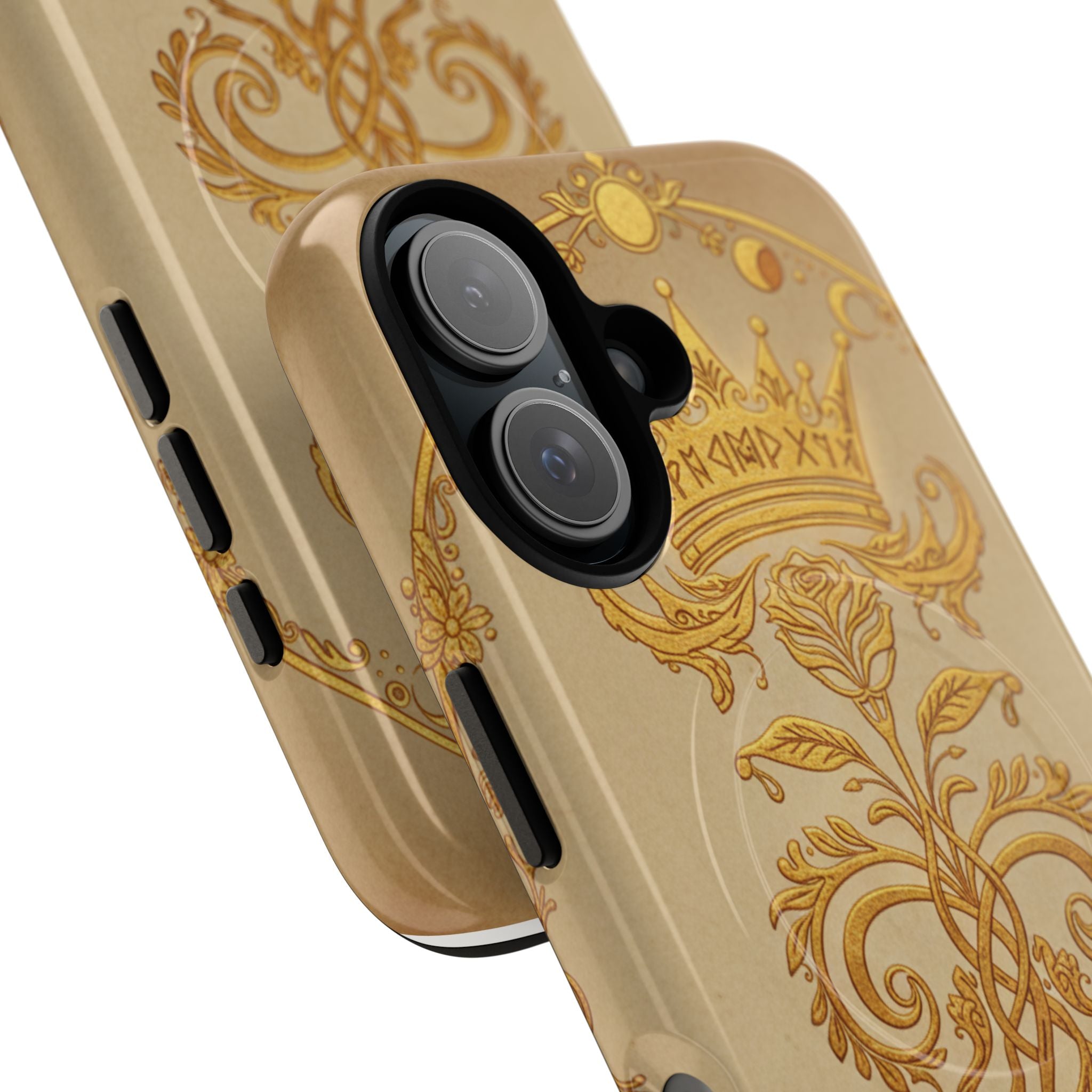 Gold Floral Crest Tough Phone Case — Protective Magnetic iPhone Cover