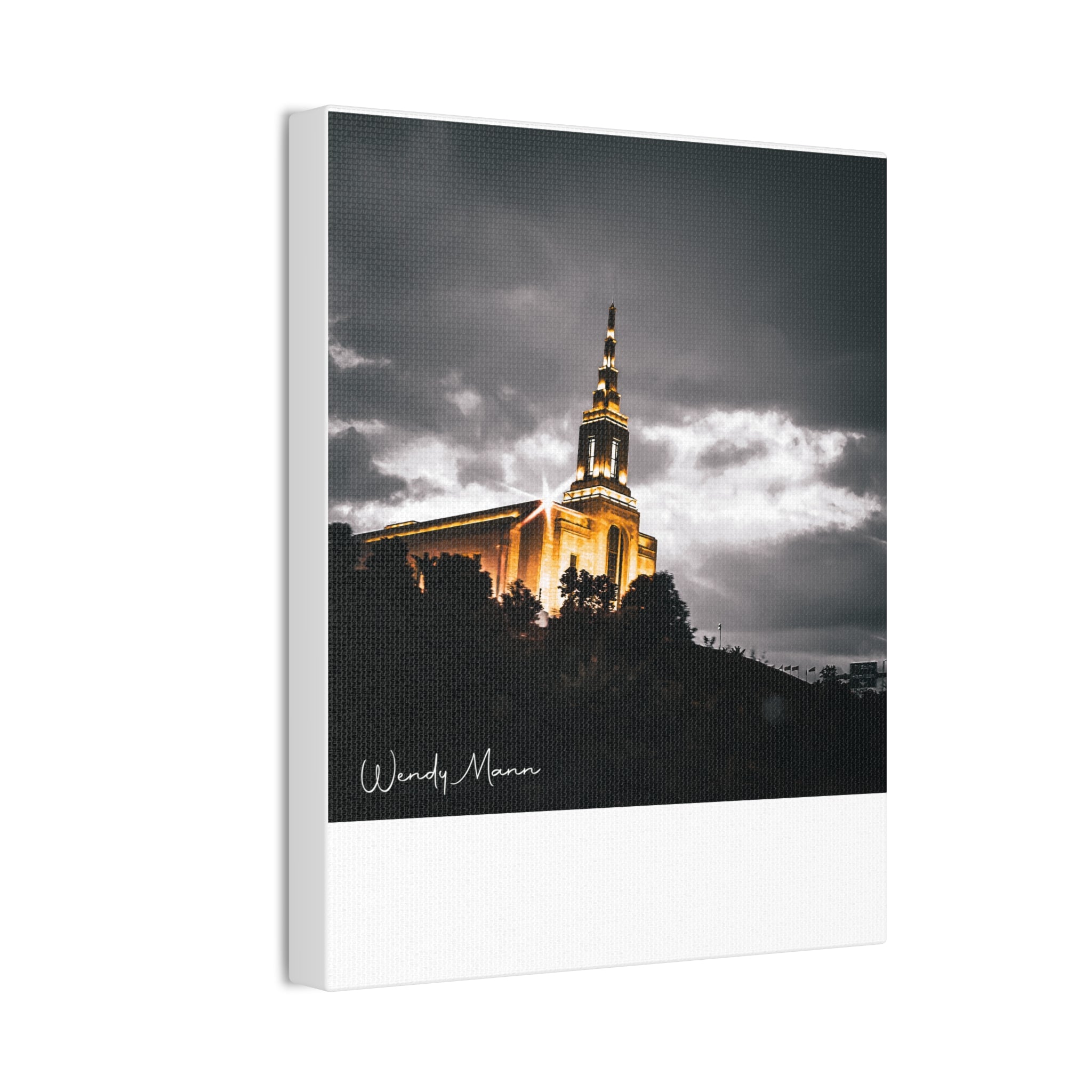 Illuminated Temple Nightscape Canvas