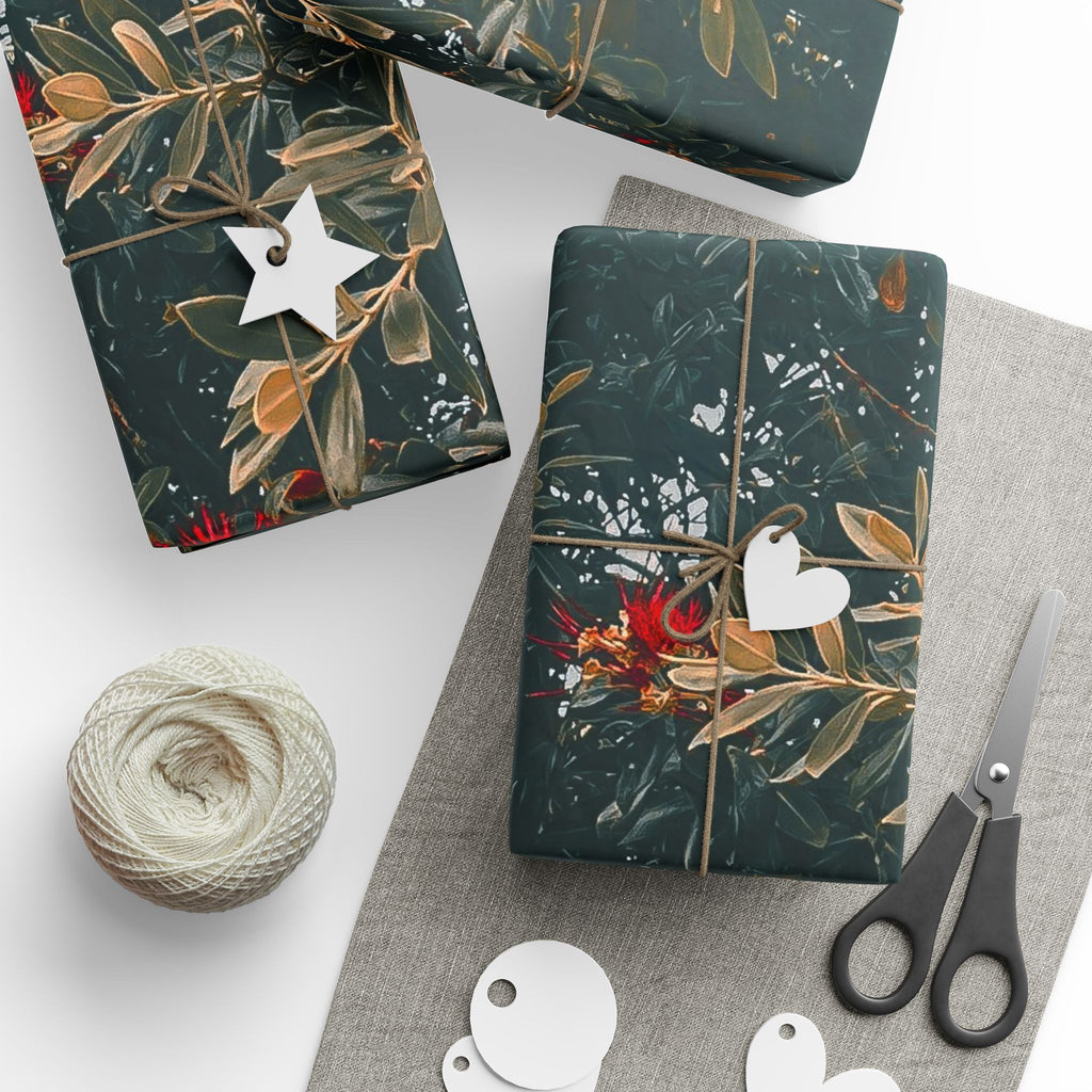 Wrapping Paper — Dark Floral Pōhutukawa Pattern Gift Wrap