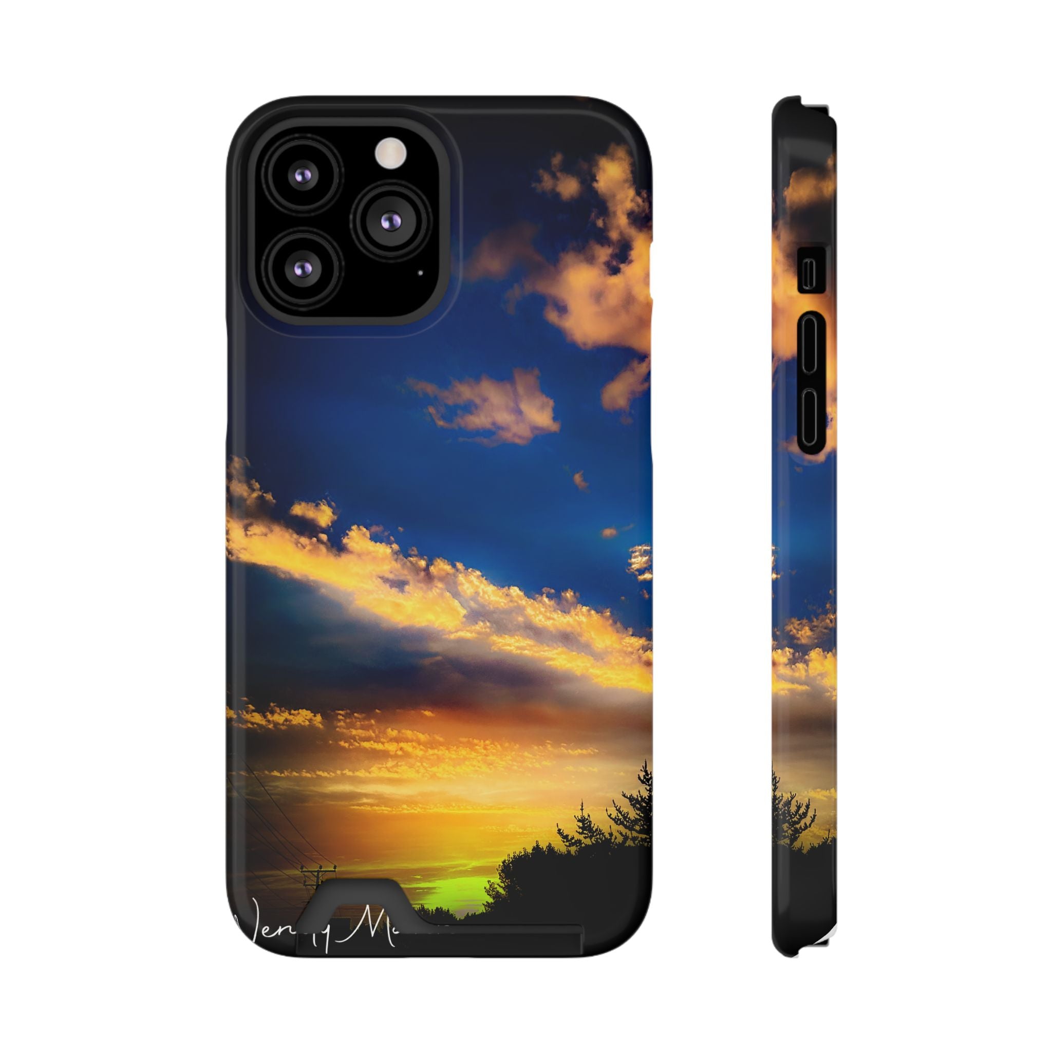 Sunset Sky Phone Case with Card Holder — Scenic Evening Landscape Wallet Case