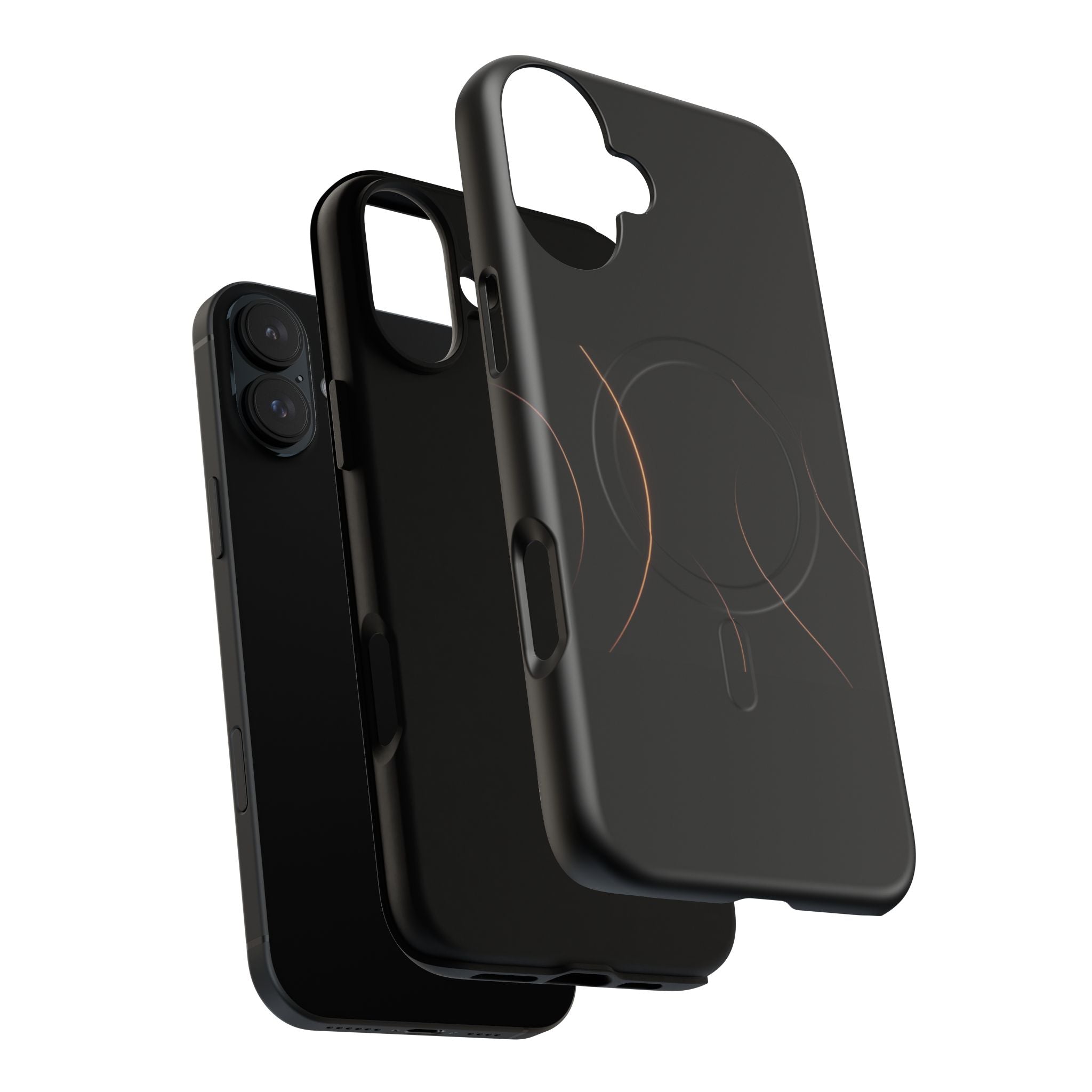 Magnetic Tough Phone Case — Black Minimalist Rings, Shockproof Magnetic Grip