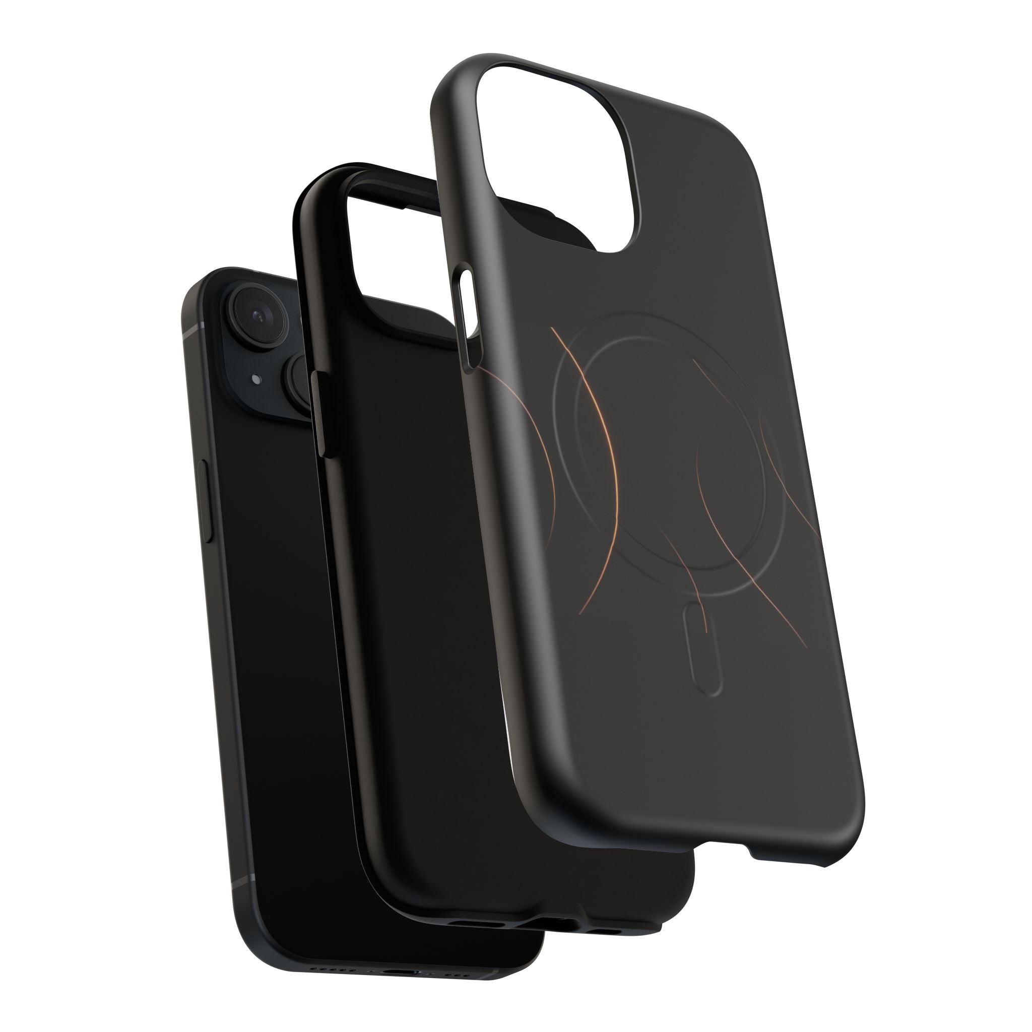 Magnetic Tough Phone Case — Black Minimalist Rings, Shockproof Magnetic Grip