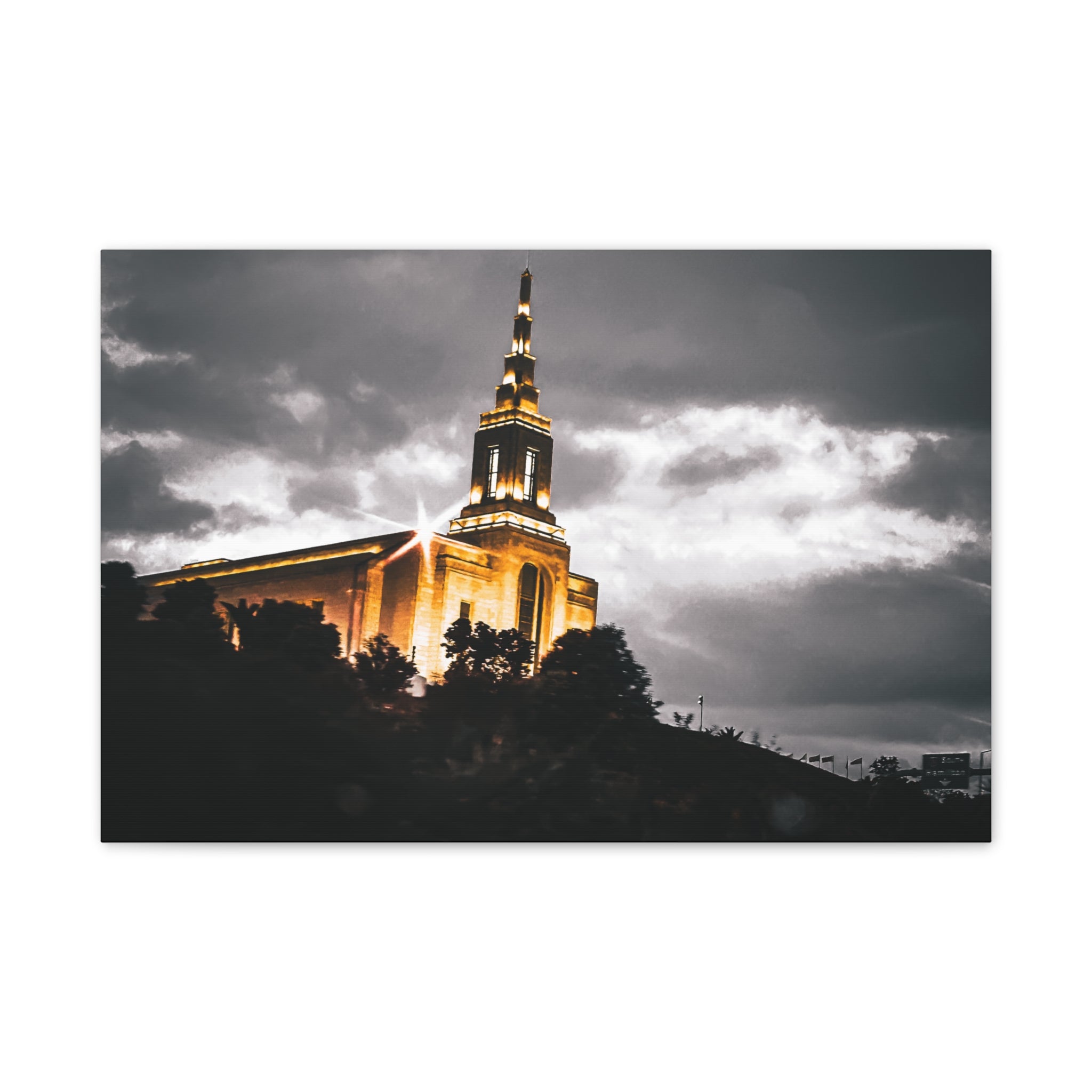 Illuminated Temple Nightscape Canvas