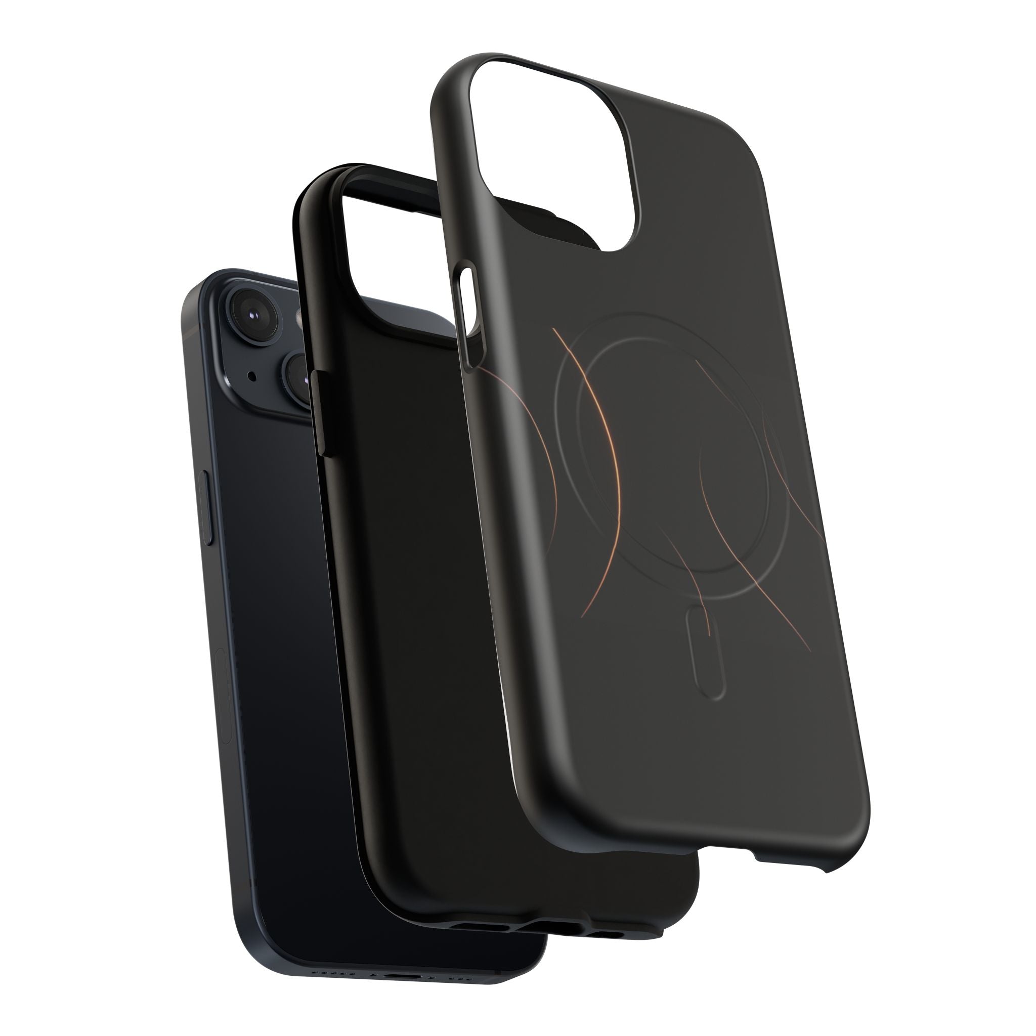 Magnetic Tough Phone Case — Black Minimalist Rings, Shockproof Magnetic Grip