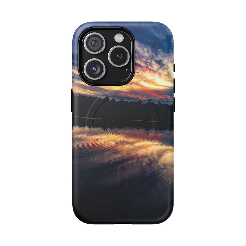 Sunset Lake Tough Magnetic Phone Case — Durable Magnetic Mount iPhone Case with Scenic Reflection Design