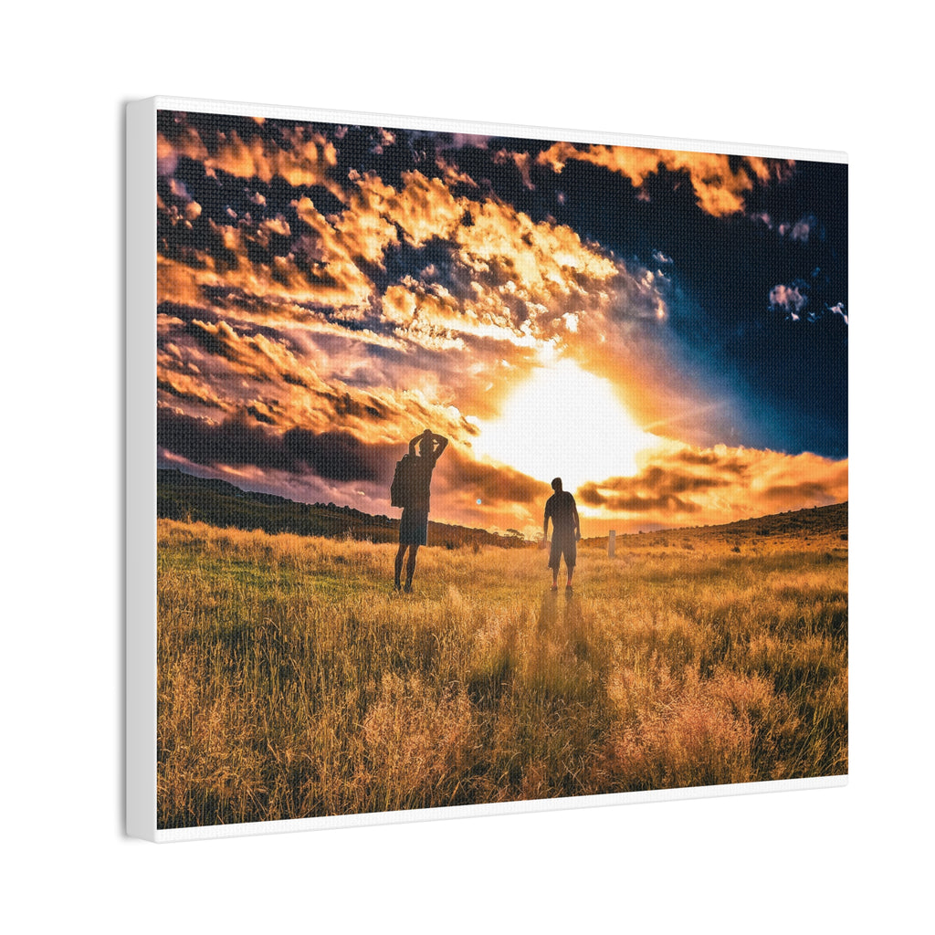 Sunset Field Canvas Wall Art — Silhouetted Figures at Golden Hour