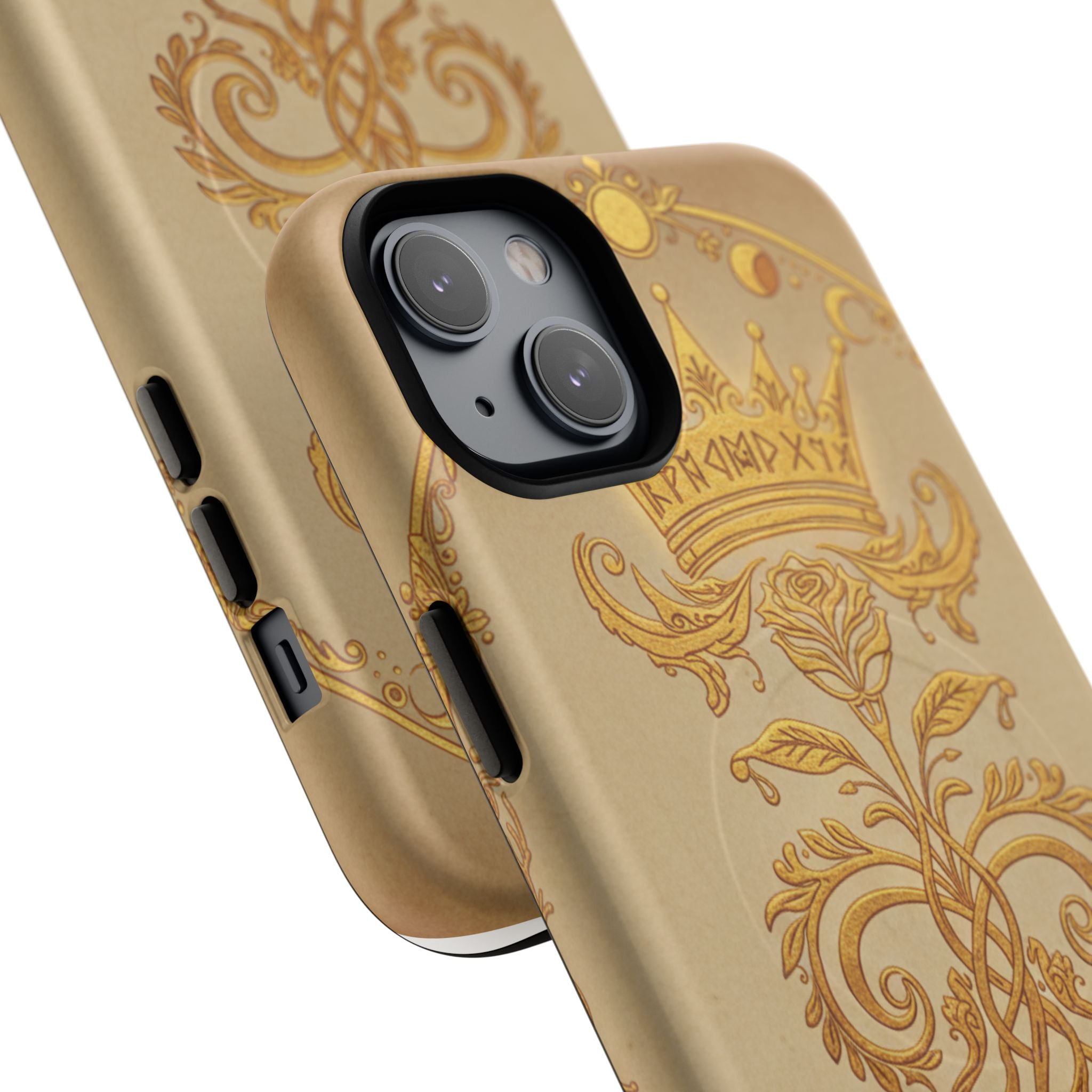 Gold Floral Crest Tough Phone Case — Protective Magnetic iPhone Cover