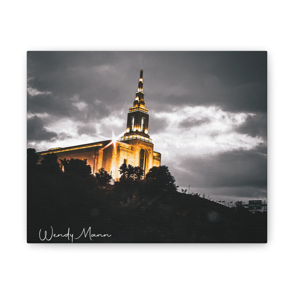Illuminated Temple Nightscape Canvas