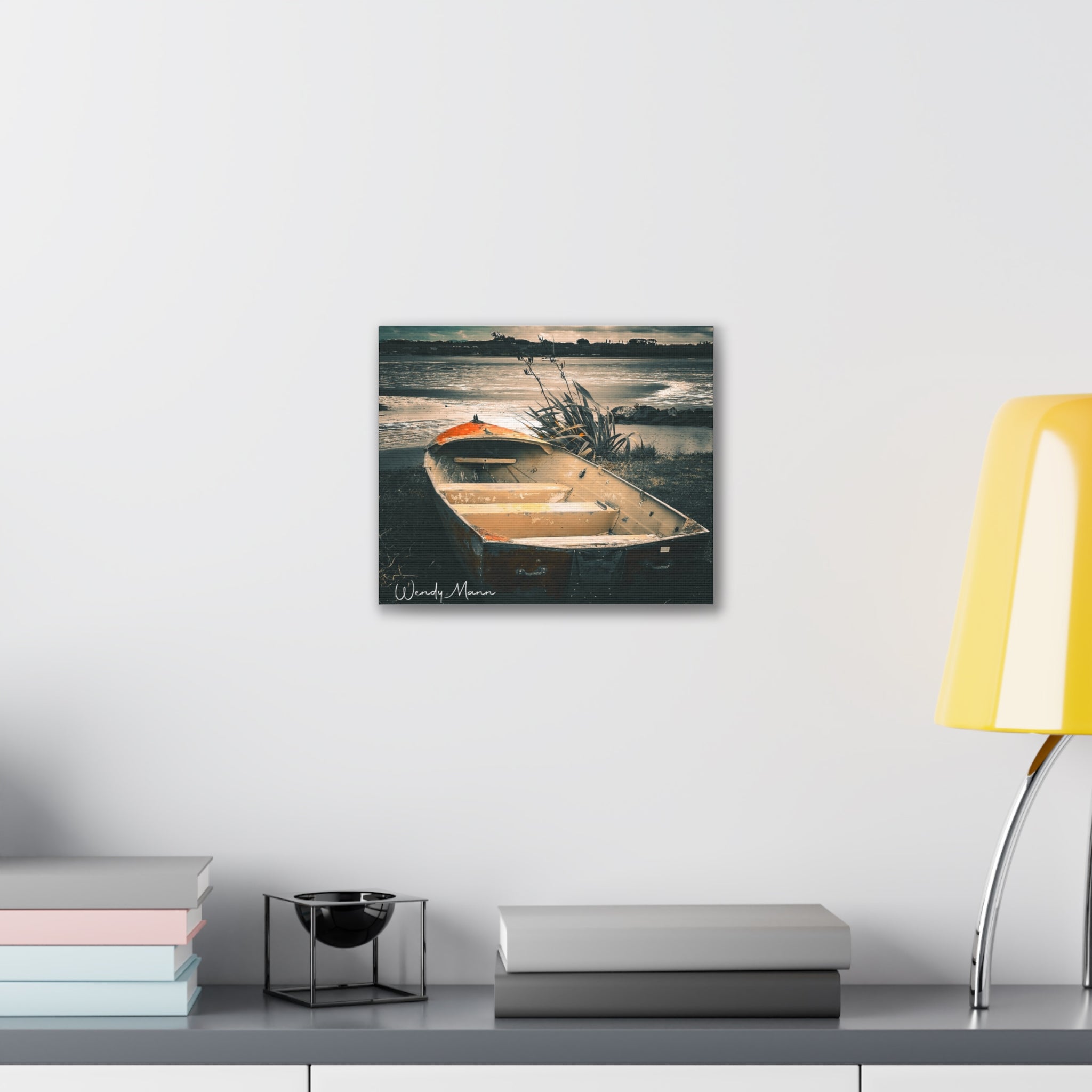 Vintage Rowboat Canvas Wall Art – Moody Coastal Landscape Print