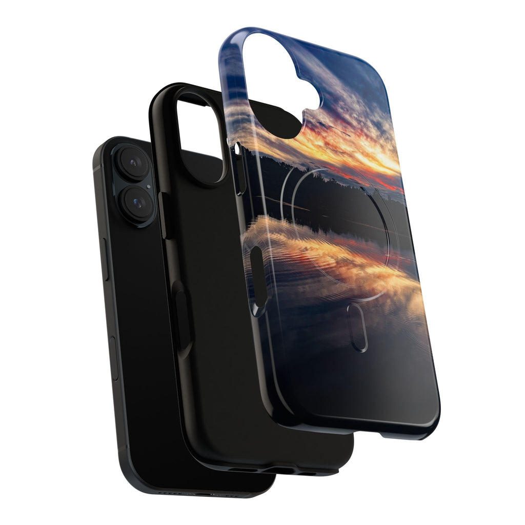 Sunset Lake Tough Magnetic Phone Case — Durable Magnetic Mount iPhone Case with Scenic Reflection Design