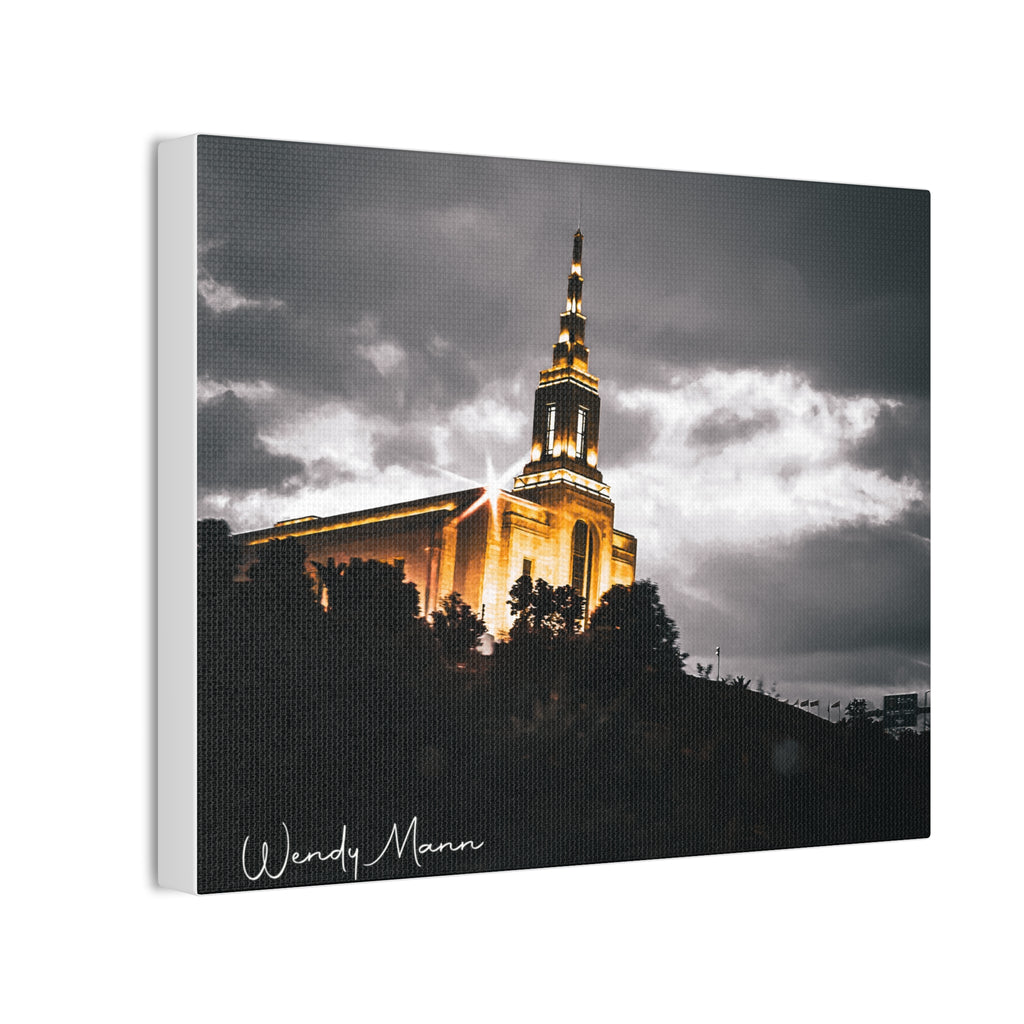Illuminated Temple Nightscape Canvas