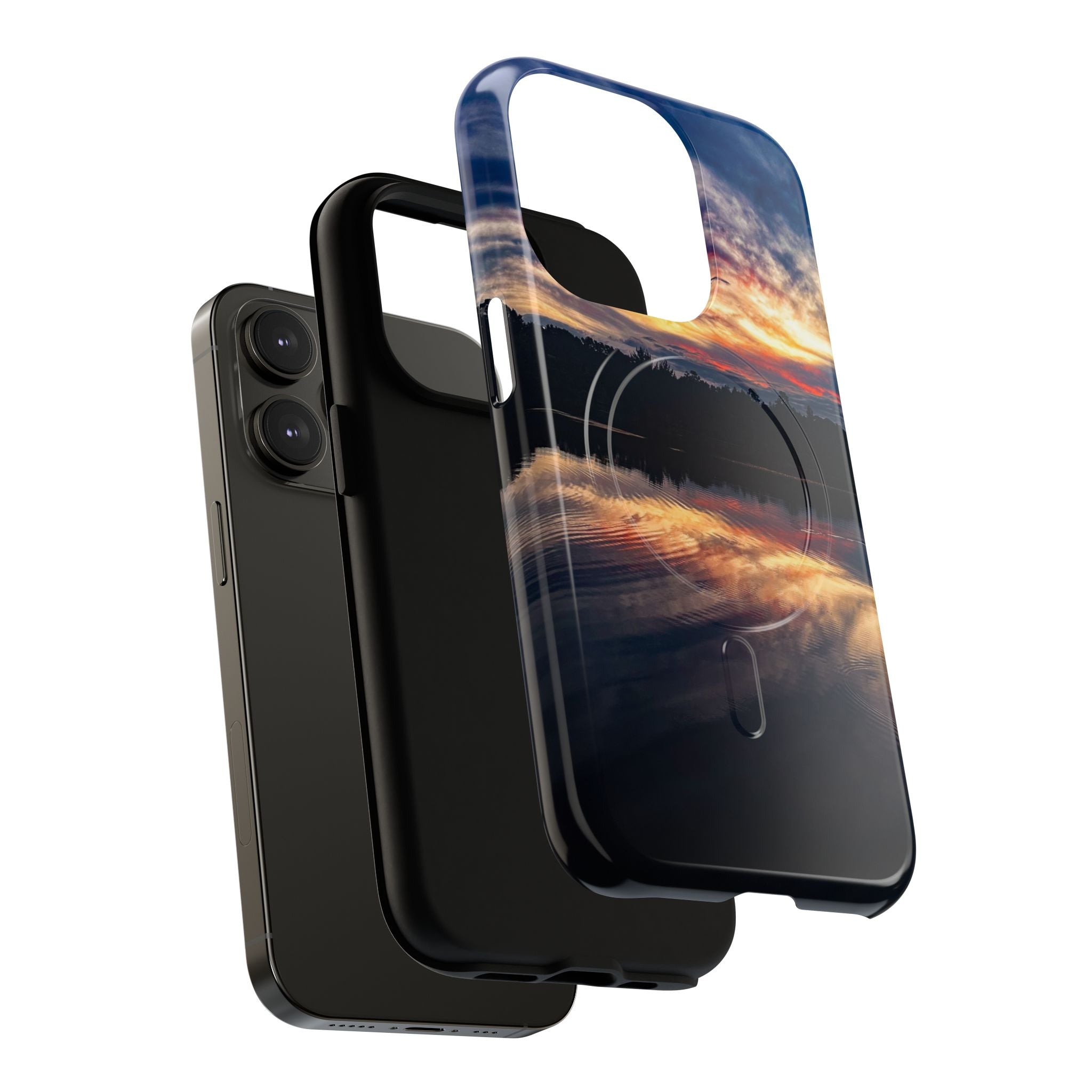 Sunset Lake Tough Magnetic Phone Case — Durable Magnetic Mount iPhone Case with Scenic Reflection Design