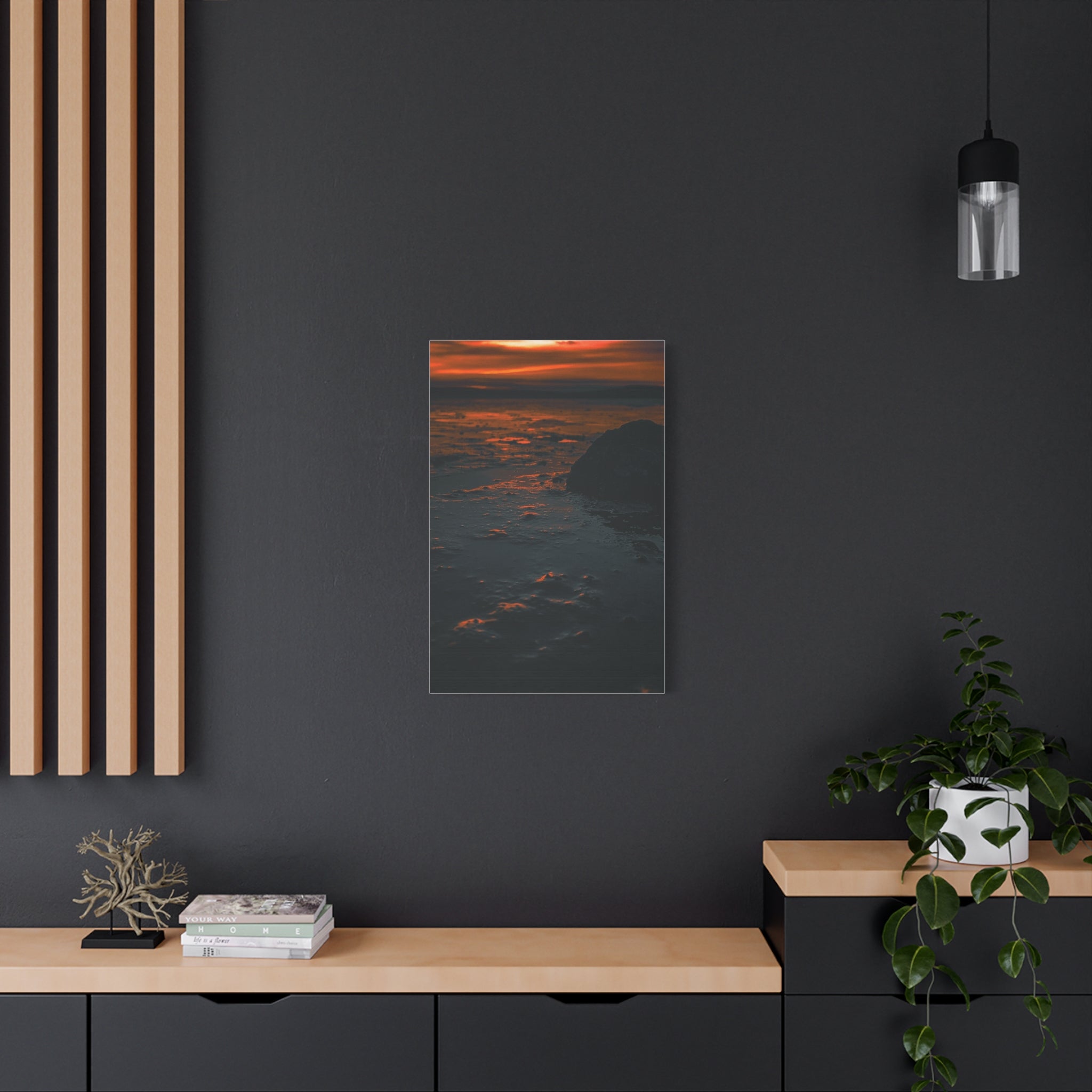 Sunset Shore Canvas Wall Art — Moody Coastal Landscape Print